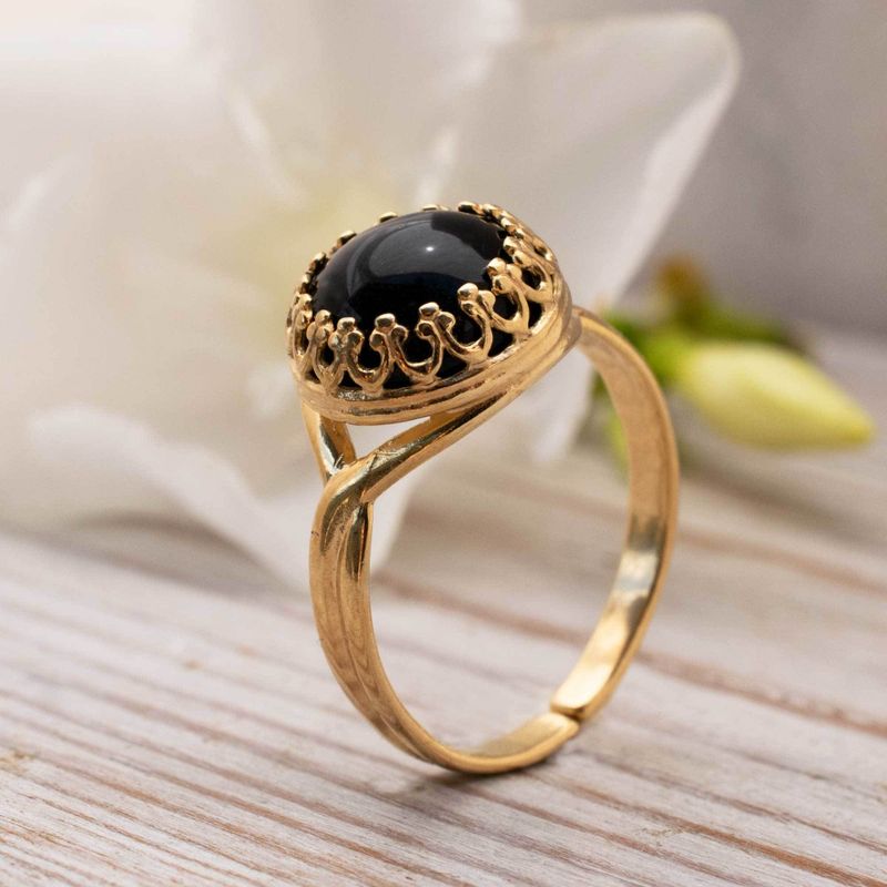 Yellow Gold Plated Black Onyx 10mm Ring