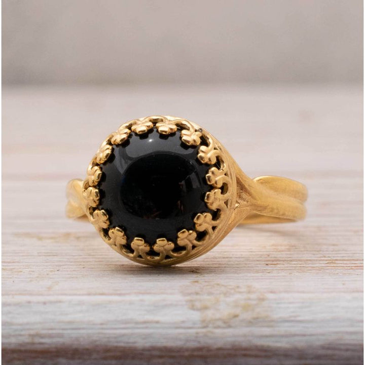 Yellow Gold Plated Black Onyx 10mm Ring