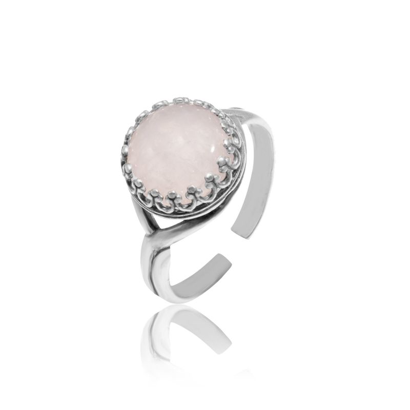 925 Sterling Silver Round Pink Rose Quartz 10mm Ring