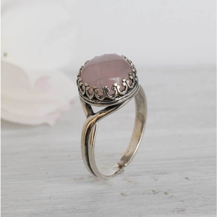 925 Sterling Silver Round Pink Rose Quartz 10mm Ring