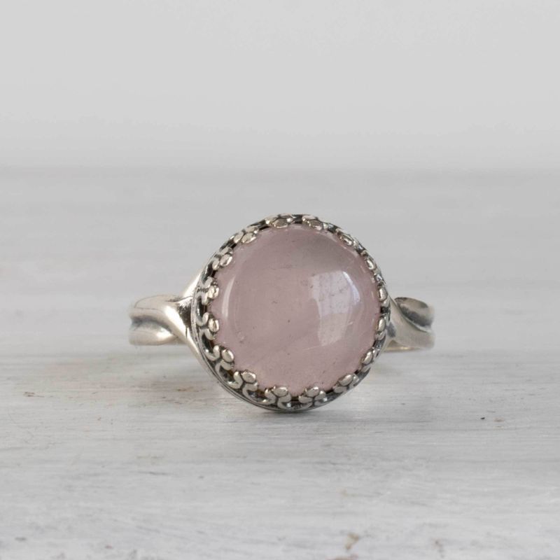 925 Sterling Silver Round Pink Rose Quartz 10mm Ring