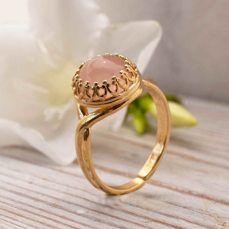 Yellow Gold Plated Pink Rose Quartz 10mm Ring