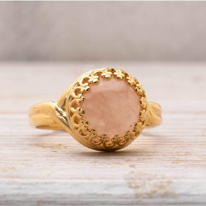 Yellow Gold Plated Pink Rose Quartz 10mm Ring