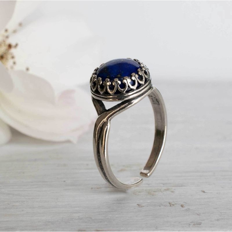 925 Sterling Silver Round Blue Lapis Lazuli 10mm Ring