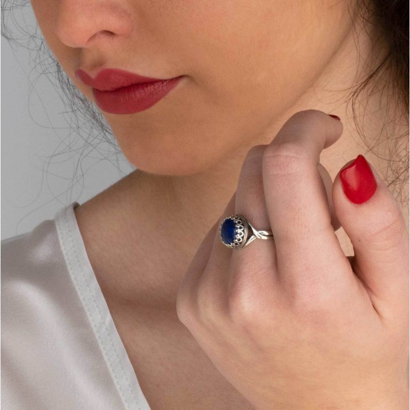 925 Sterling Silver Round Blue Lapis Lazuli 10mm Ring
