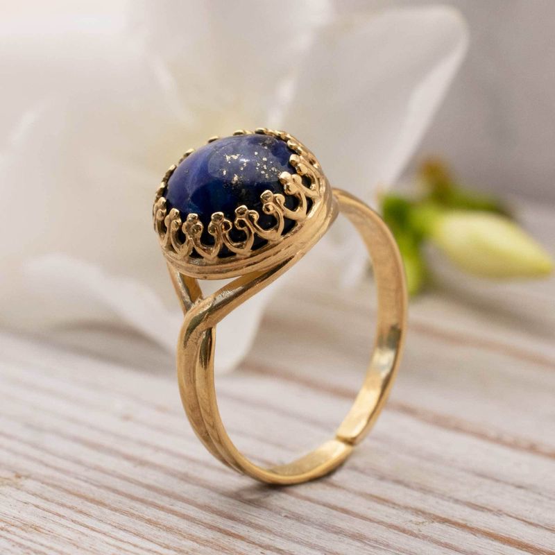 Yellow Gold Plated Blue Lapis Lazuli 10mm Ring