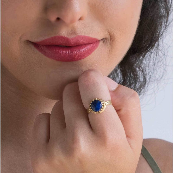 Yellow Gold Plated Blue Lapis Lazuli 10mm Ring