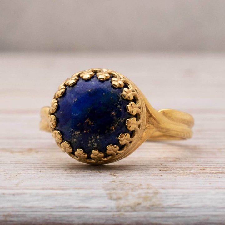 Yellow Gold Plated Blue Lapis Lazuli 10mm Ring