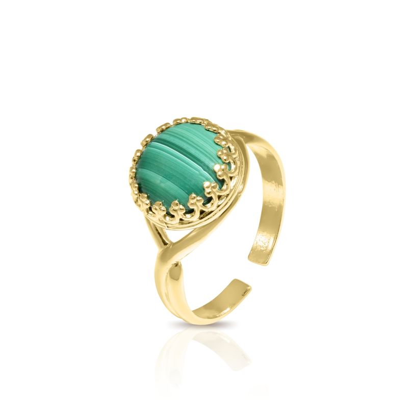 Yellow Gold Plated Green Malachite 10mm Ring