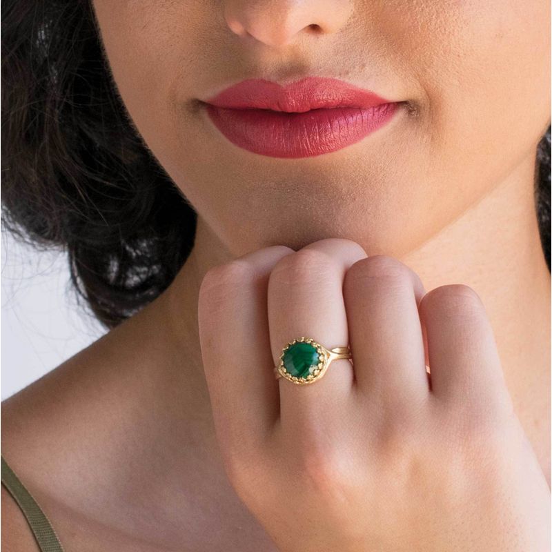 Yellow Gold Plated Green Malachite 10mm Ring