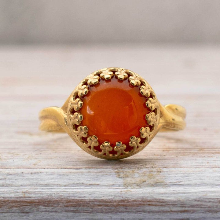 Yellow Gold Plated Round Red Carnelian 10mm Ring