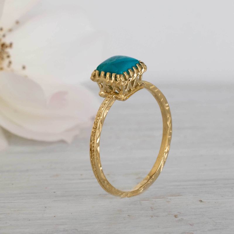 14K Yellow Gold Square Turquoise 6X6mm Ring