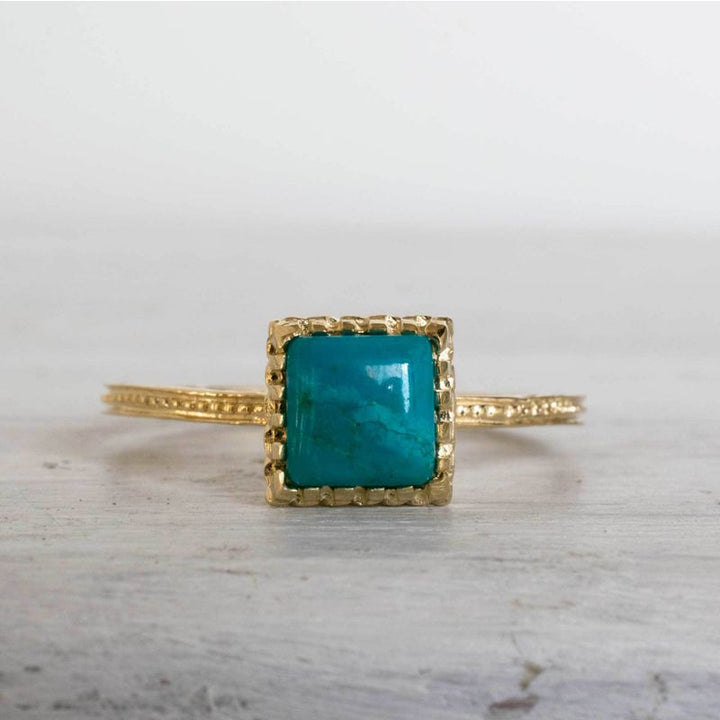 14K Yellow Gold Square Turquoise 6X6mm Ring