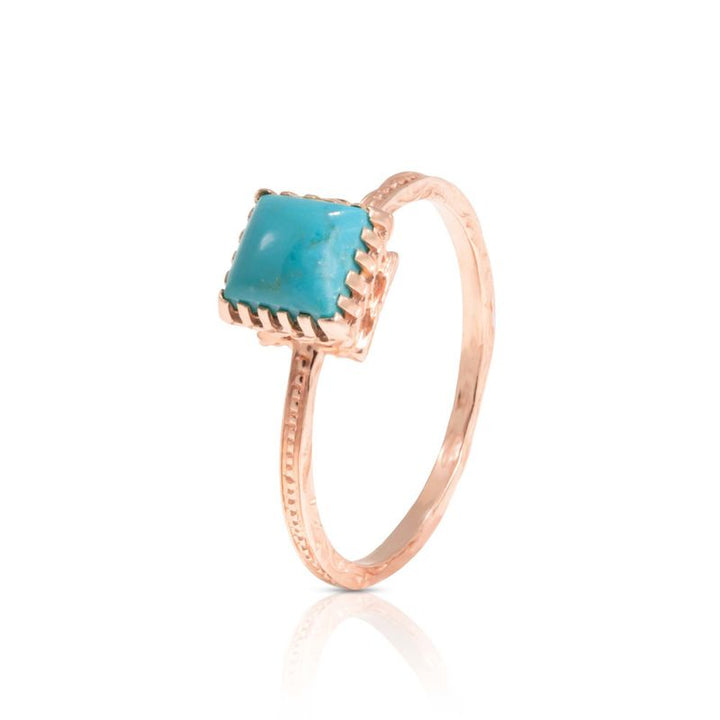 14K Rose Gold Square Turquoise 6X6mm Ring