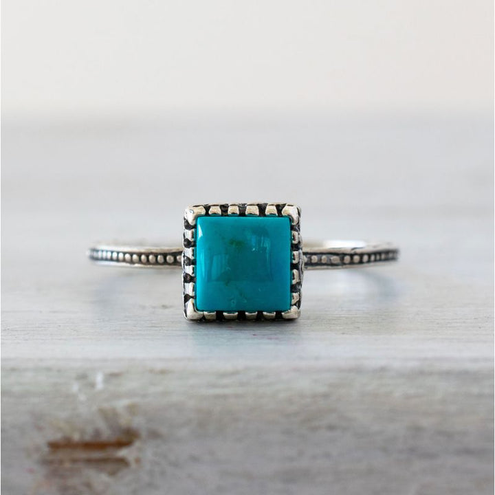 925 Sterling Silver Square Turquoise 6X6mm Ring