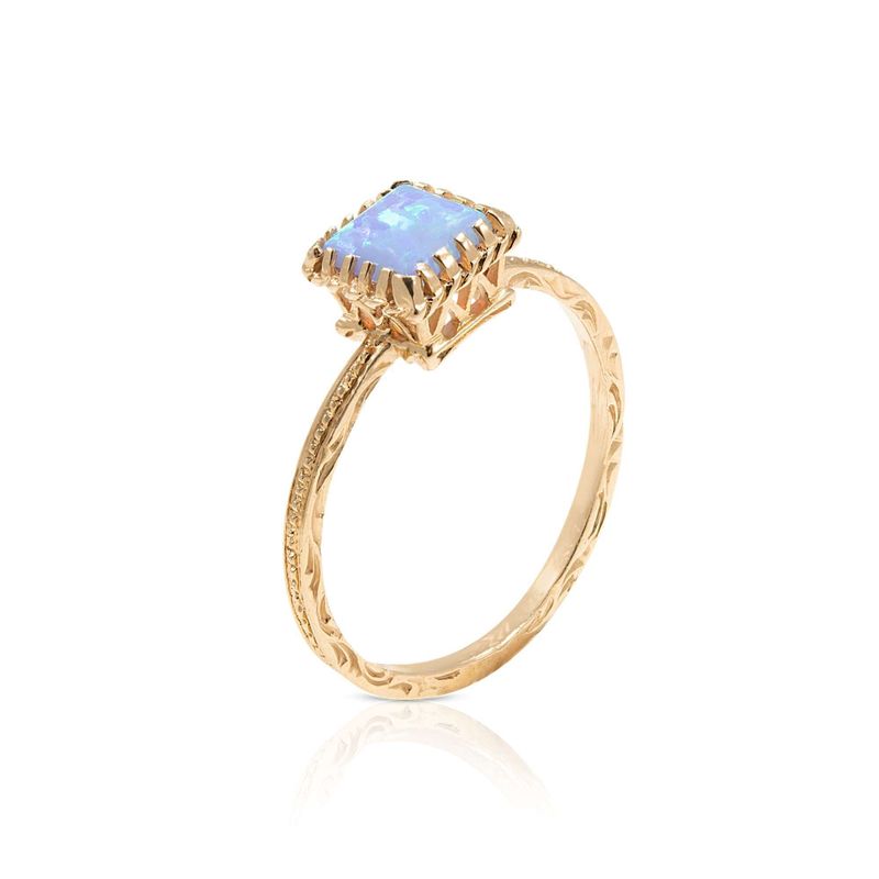 14K Rose Gold Square Blue Opal 6X6mm Ring