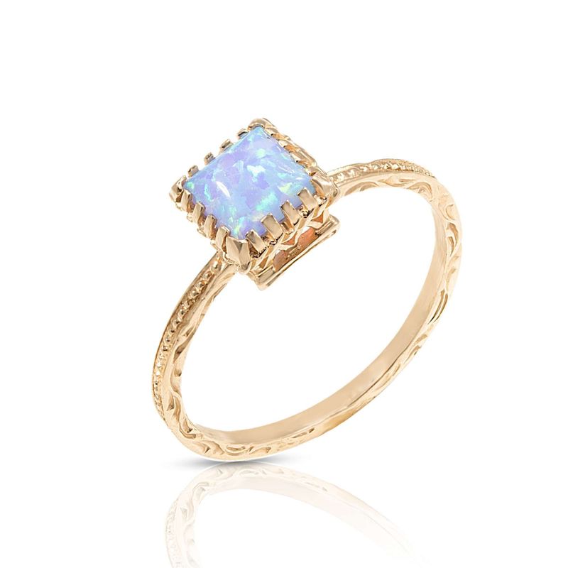 14K Rose Gold Square Blue Opal 6X6mm Ring