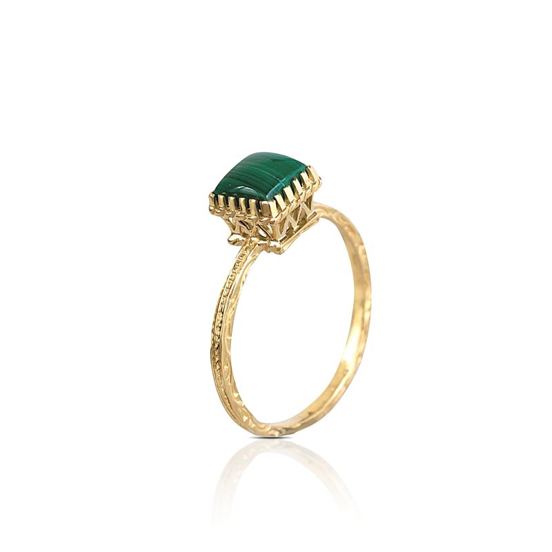 14K Yellow Gold Malachite 6X6mm Square Ring