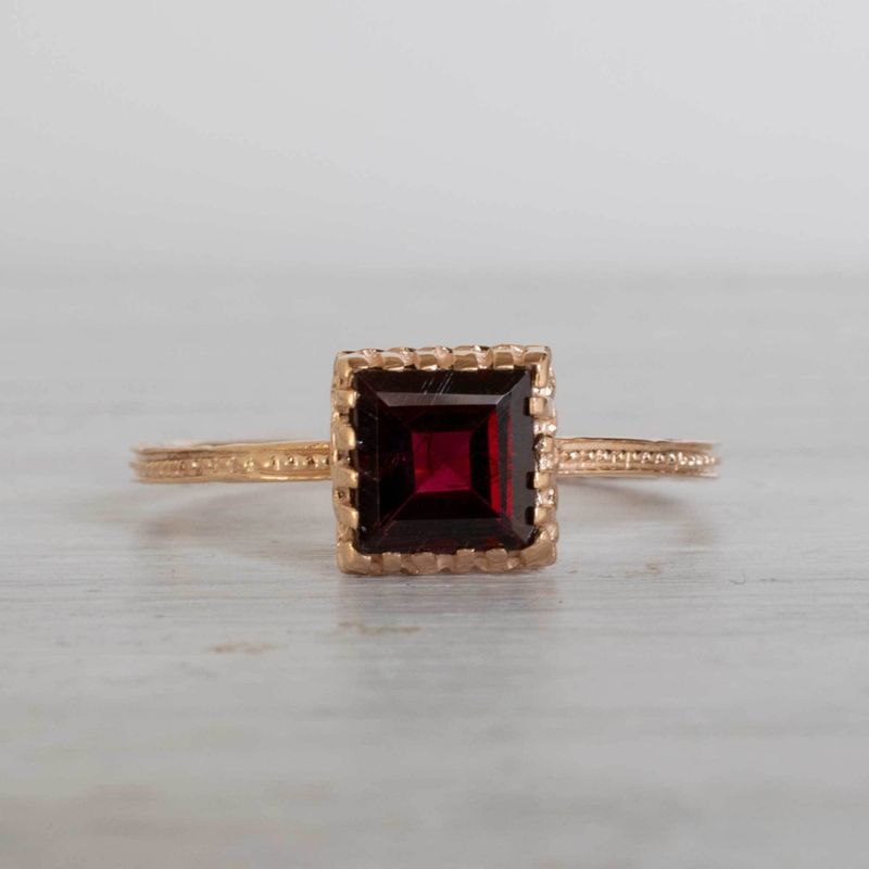 14K Rose Gold Square Red Garnet 6X6mm Ring