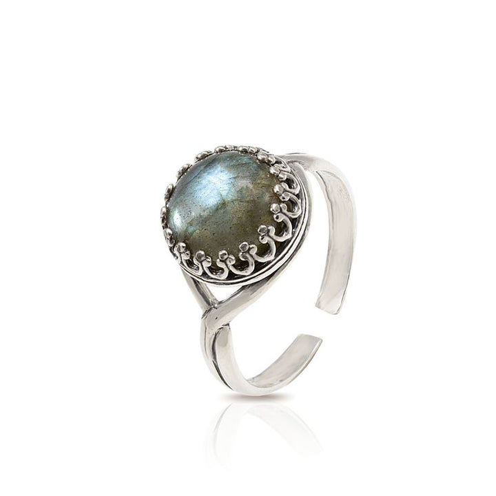 925 Sterling Silver Round Brown Labradorite 10mm Ring