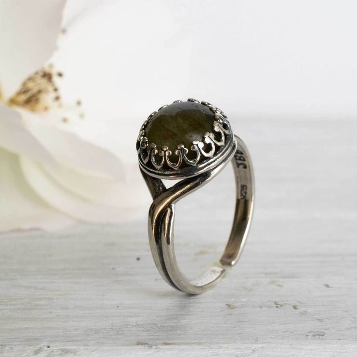 925 Sterling Silver Round Brown Labradorite 10mm Ring