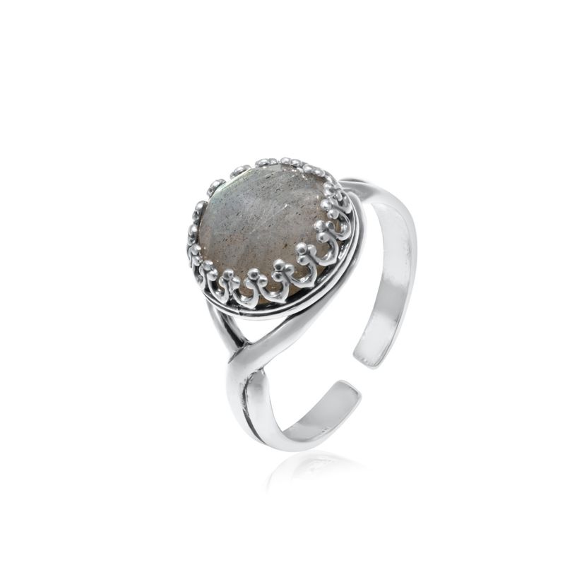 925 Sterling Silver Round Brown Labradorite 10mm Ring