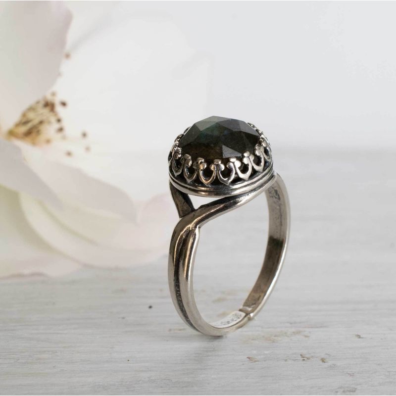 925 Sterling Silver Round Brown Labradorite 10mm Ring