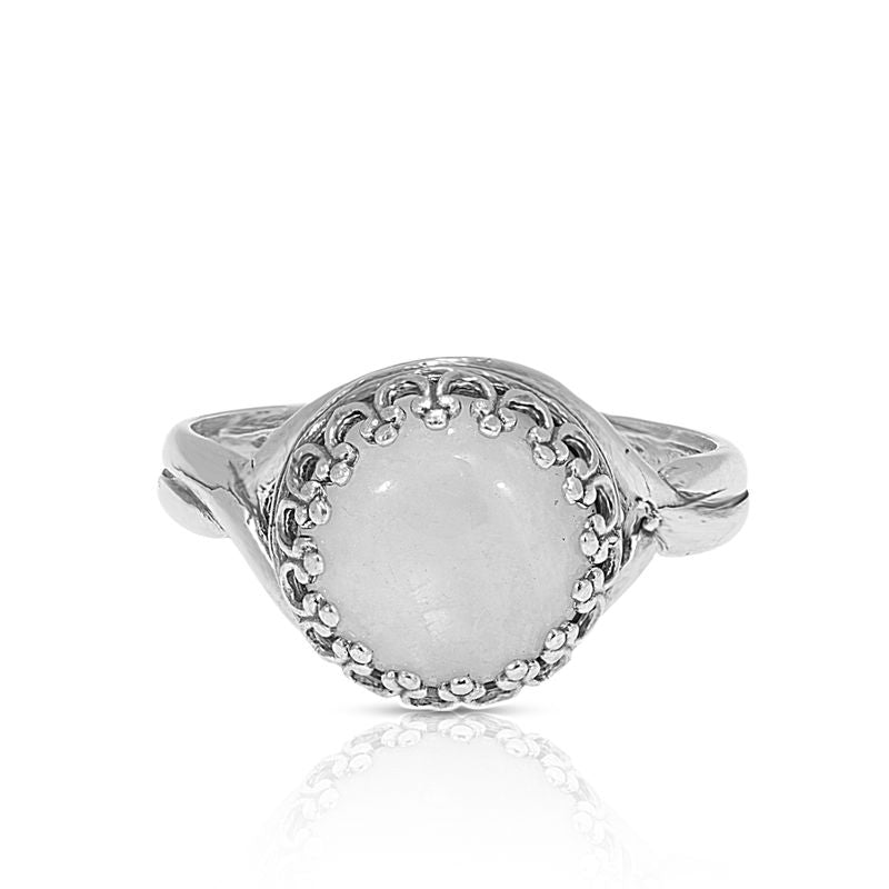 925 Sterling Silver Round White Moonstone 10mm Ring