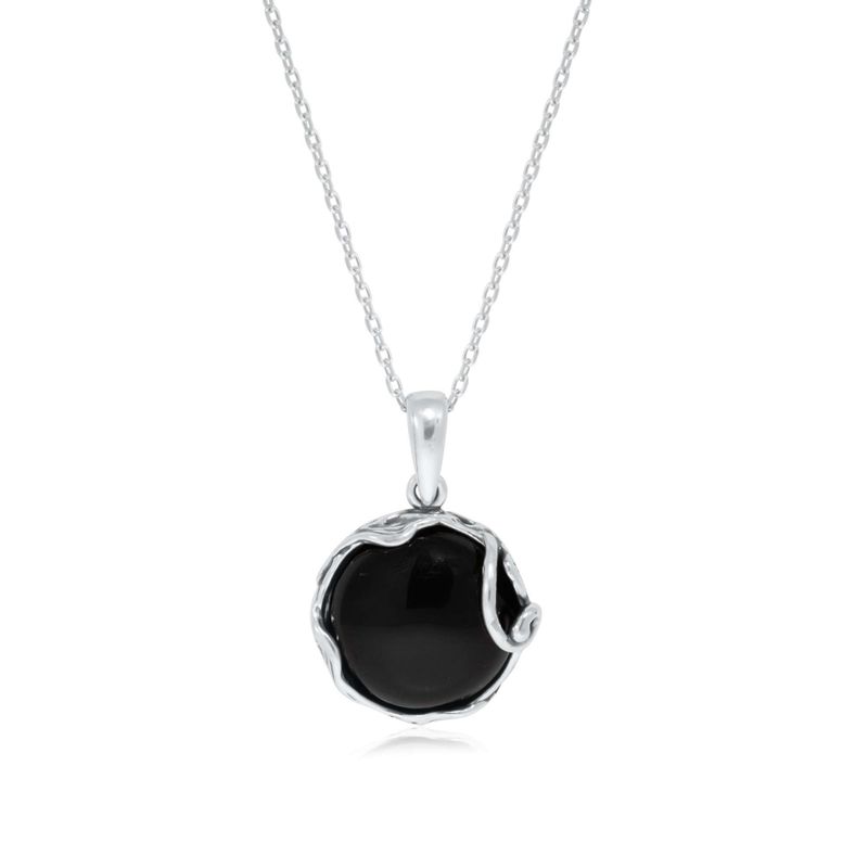 925 Sterling Silver Round Black Onyx 14mm Pendant