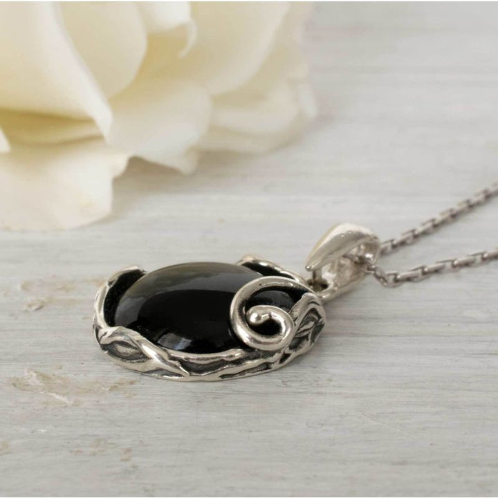 925 Sterling Silver Round Black Onyx 14mm Pendant