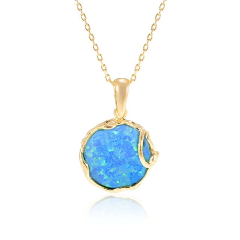 Yellow Gold Plated Blue Opal 14mm Large Pendant