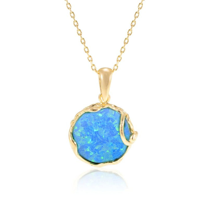 Yellow Gold Plated Blue Opal 14mm Large Pendant