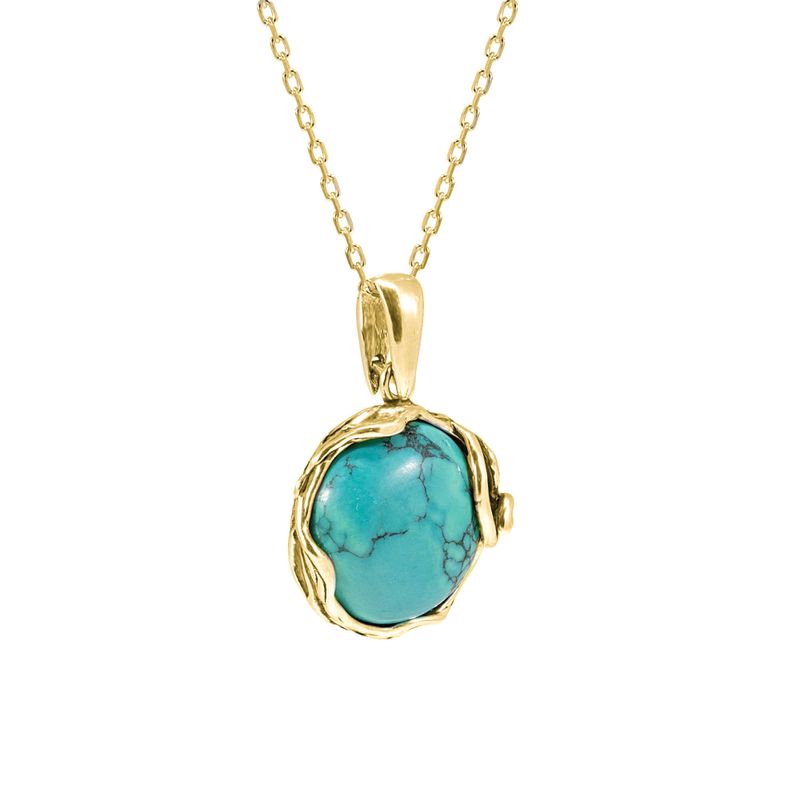 Yellow Gold Plated Round Turquoise 14mm Pendant