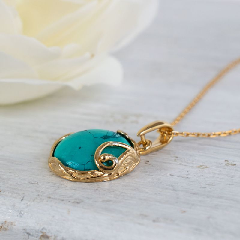 Yellow Gold Plated Round Turquoise 14mm Pendant
