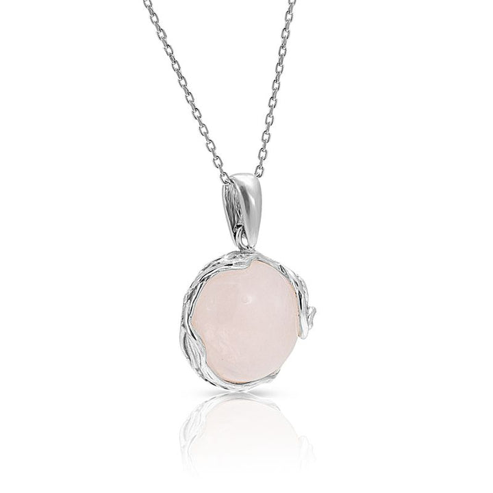 925 Sterling Silver Round Pink Rose Quartz 14mm Pendant