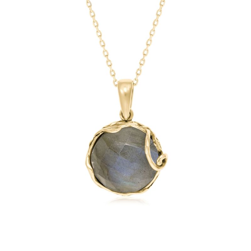 Yellow Gold Plated Rose Cut Labradorite Large Vintage Style Pendant