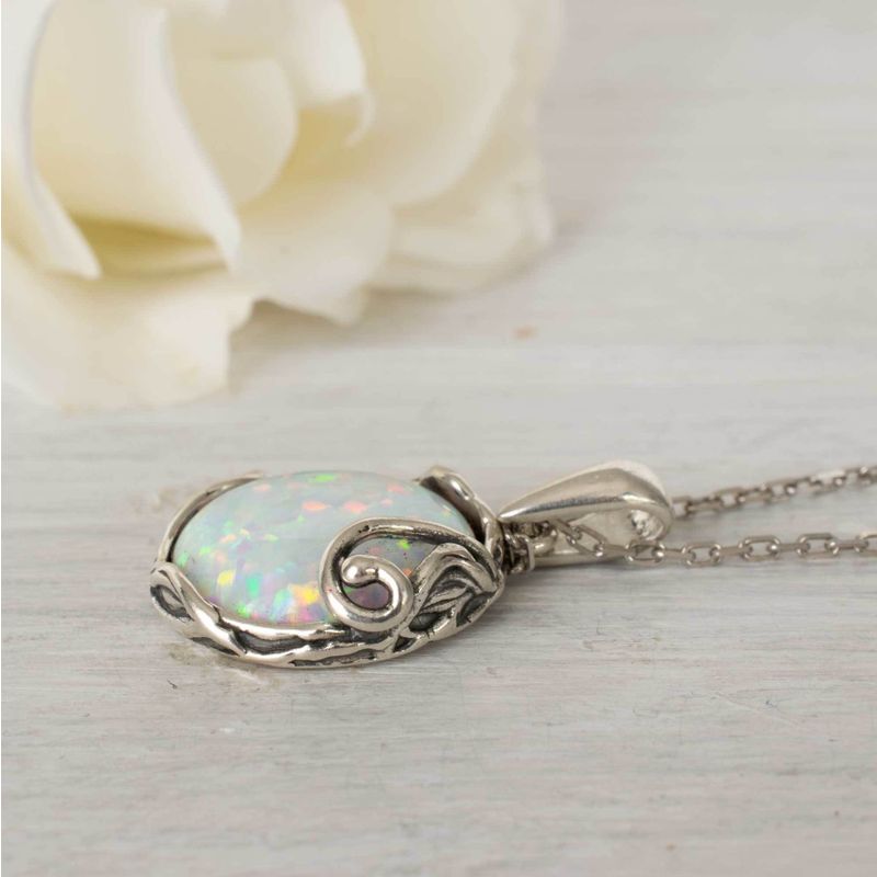 925 Sterling Silver Round White Opal 14mm Pendant