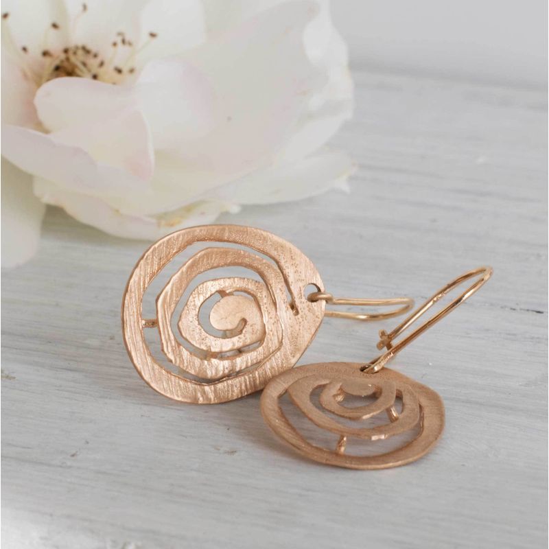 14K Rose Gold Spiral Dangle Earrings