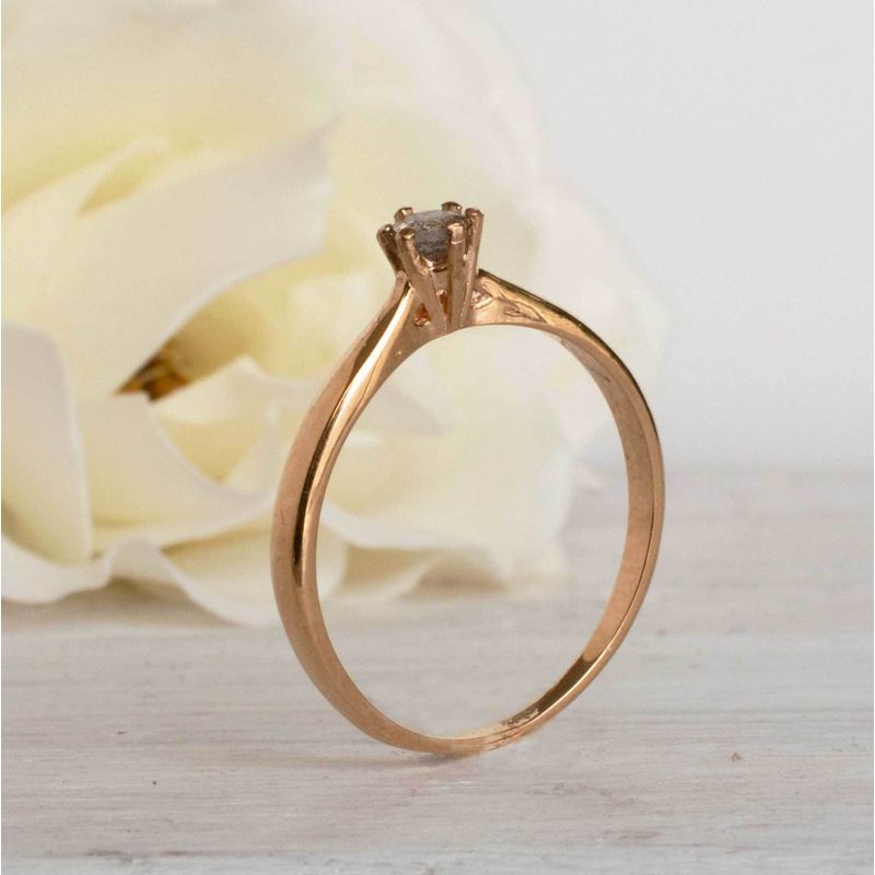 14K Rose Gold Round Brown Labradorite 3mm Ring
