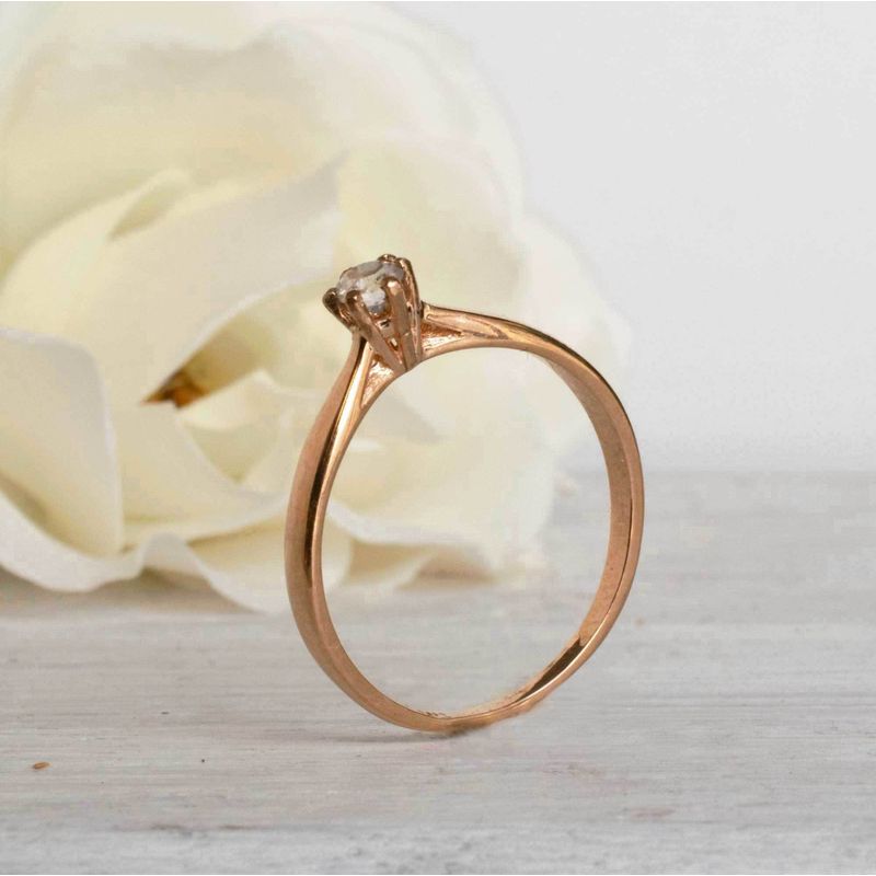 14K Rose Gold Round White Moonstone 3mm Ring