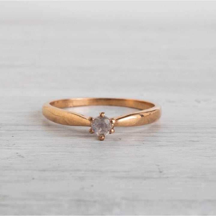 14K Rose Gold Round White Moonstone 3mm Ring