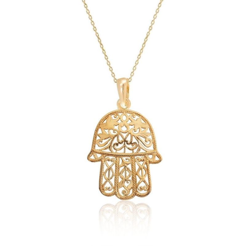 Yellow Gold Plated Engraved Hamsa Pendant