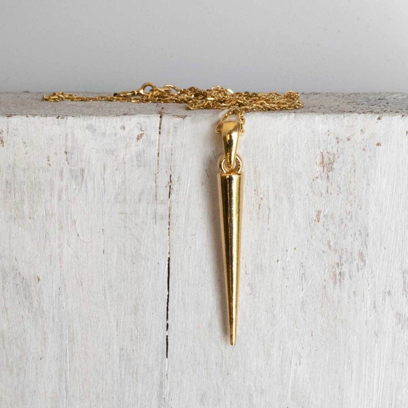 Yellow Gold Plated Long Spike Necklace