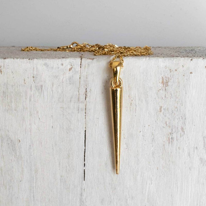 Yellow Gold Plated Long Spike Necklace