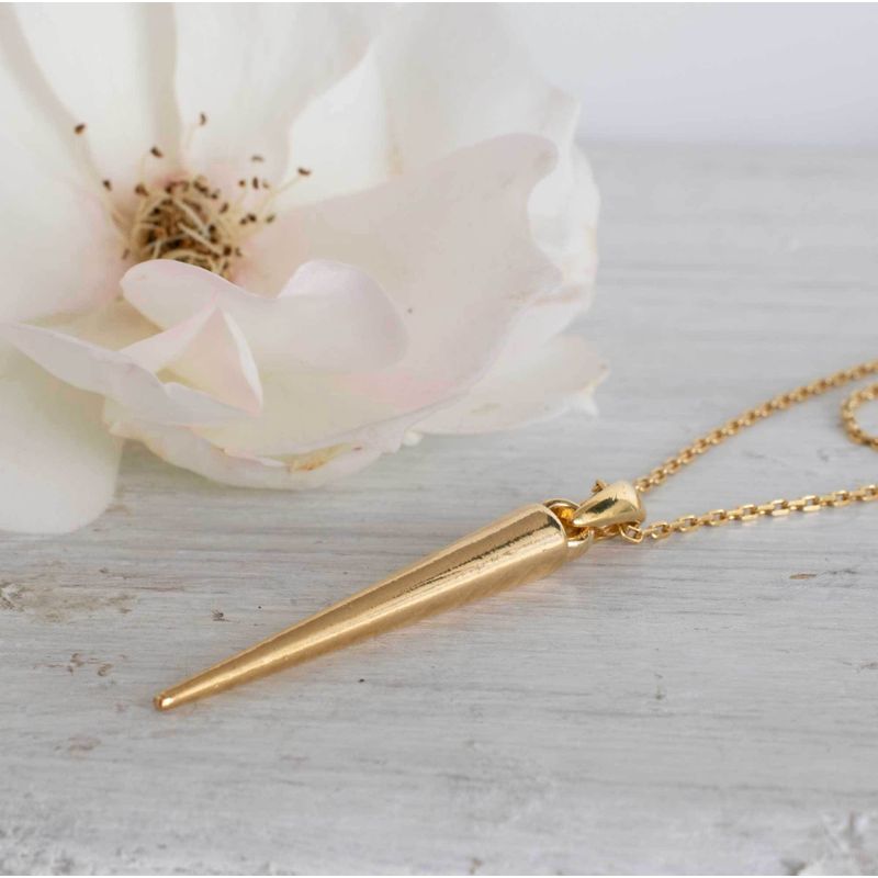 Yellow Gold Plated Long Spike Necklace