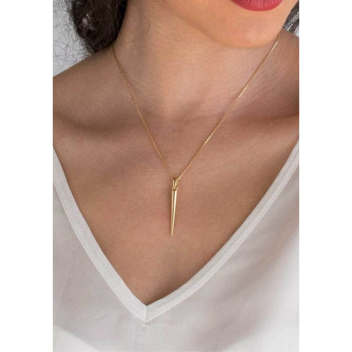 Yellow Gold Plated Long Spike Necklace