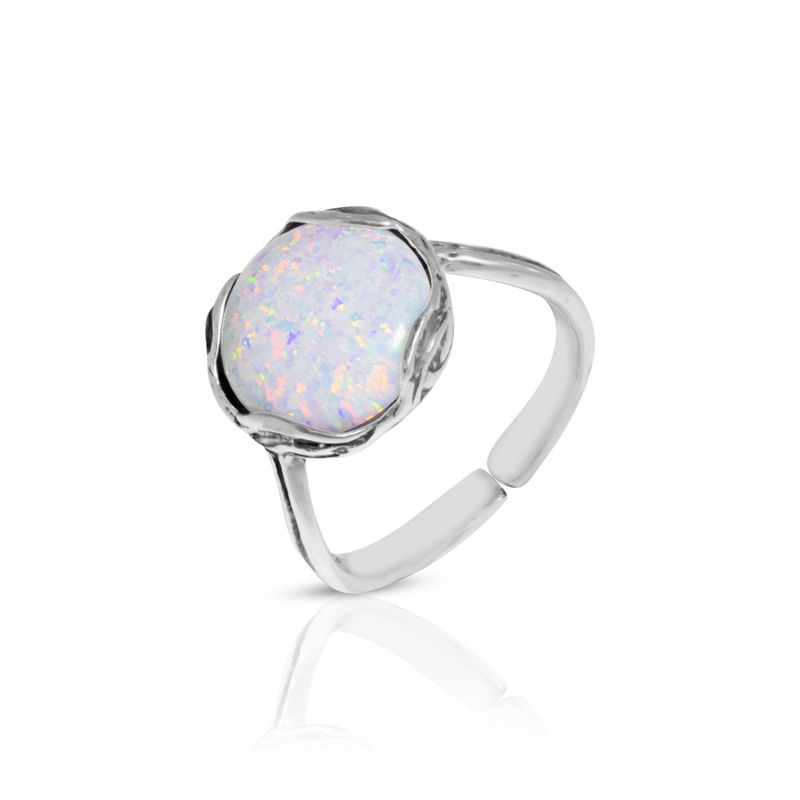 925 Sterling Silver Round White Opal 12mm Ring