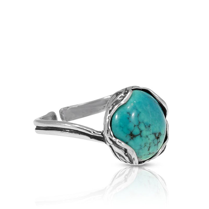 925 Sterling Silver Round Turquoise 12mm Ring