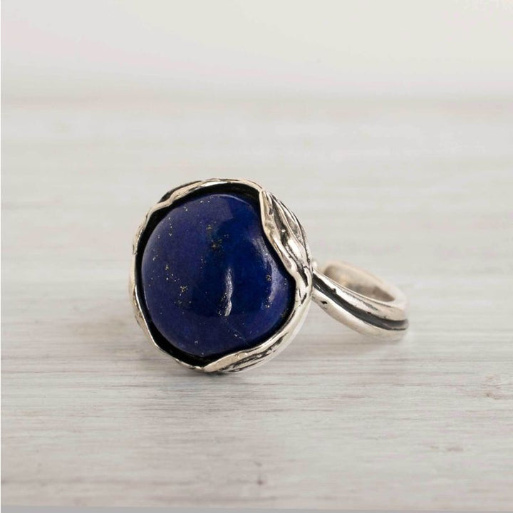 925 Sterling Silver Round Blue Lapis Lazuli 12mm Ring