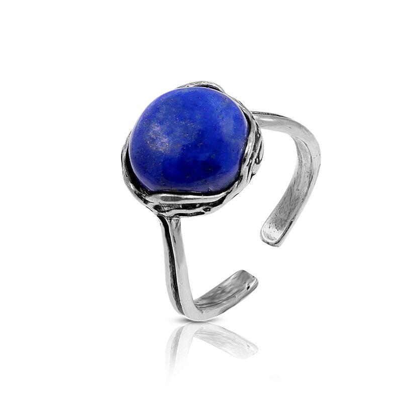 925 Sterling Silver Round Blue Lapis Lazuli 12mm Ring